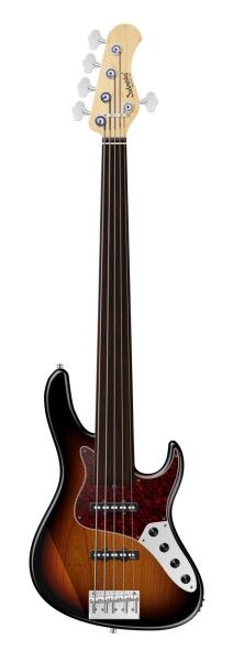 Sadowsky MetroLine 24-Fret Vintage J/J Bass, Red Alder Body, Tigerstripe Ebony Fingerboard, 5-String, Fretless - '59 Burst Transparent High Polish