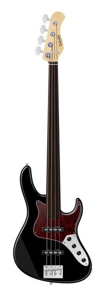 Sadowsky MetroLine 24-Fret Vintage J/J Bass, Swamp Ash Body, Tigerstripe Ebony Fingerboard, 4-String, Fretless - Solid Black High Polish