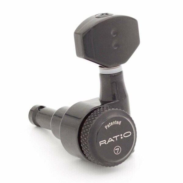 Graph Tech PRL-8721-LB7 Ratio Electric Locking Machine Heads with Contemporary Mini Button - 7-String, 7-in-Line, Bass Side (Right), Lefthand - Black