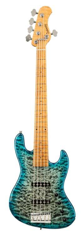 Sadowsky Custom Shop 21-Fret Standard J/J Bass, 5-String - Whale Blue Burst  Transparent High Polish