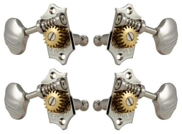 Grover U98-18N Sta-Tite Geared Ukulele Pegs with Metal Button, 25.2 mm Post - 4 pcs. - Nickel