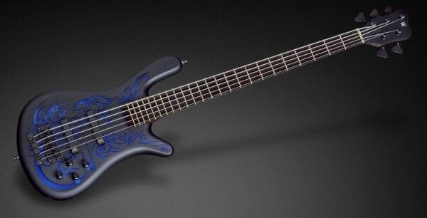 Warwick Custom Shop Streamer LX, 5-String - Solid Black Satin with Blue Tribal - 17-3565