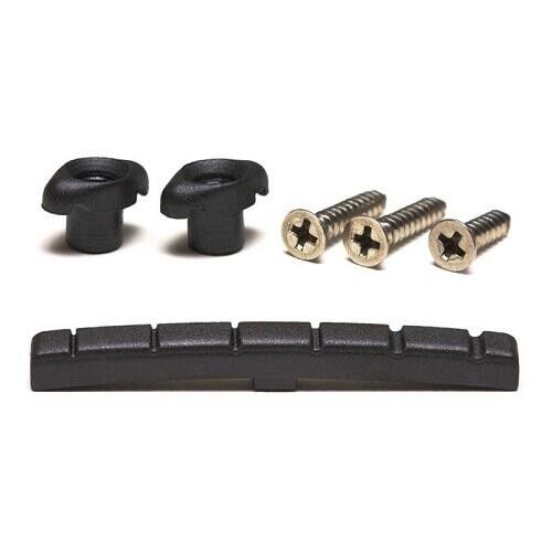 Black TUSQ XL LT-5001-10 - ST & TE Guitar Nut, Flat & Curved Bottom, Slotted - Luthier's Pack, 10 pcs. + Retainer Pak