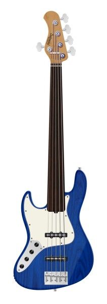 Sadowsky MasterBuilt 20-Fret Ultra Vintage J/J Bass, Swamp Ash Body, Tigerstripe Ebony Fingerboard, 5-String, Fretless, Lefthand - Ocean Blue Transparent Satin