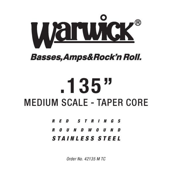 Warwick Red Strings Bass Strings, Stainless Steel - Bass Single String, .135", Medium Scale, Taperwound