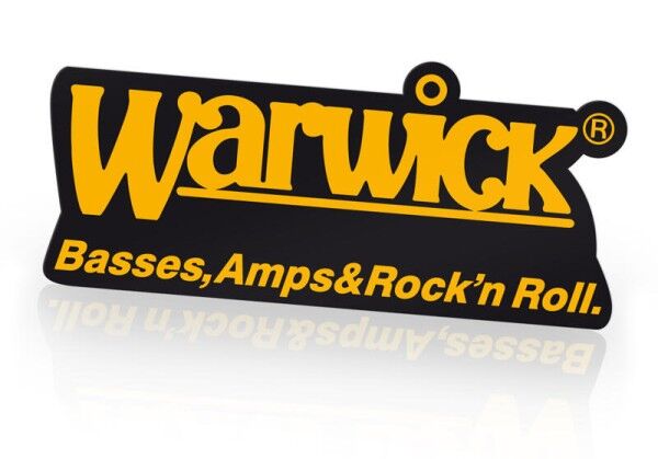 Warwick Promo - Logo Sticker (Die Cut), Yellow on Black, 15,2 x 7,9 cm