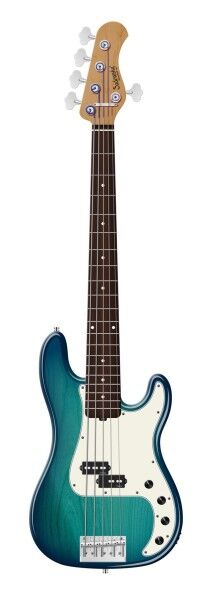 Sadowsky MasterBuilt 20-Fret Ultra Vintage P Bass, Red Alder Body, Morado Fingerboard, 5-String - Bora Blue Burst Transparent High Polish